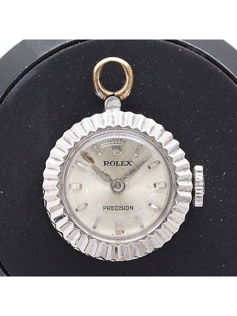 Rolex Precision Manual Winding 18k 750 Silver Dial Pendant Watch Pocket